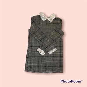 Grey Long Sleeve Plaid Wool Blouse